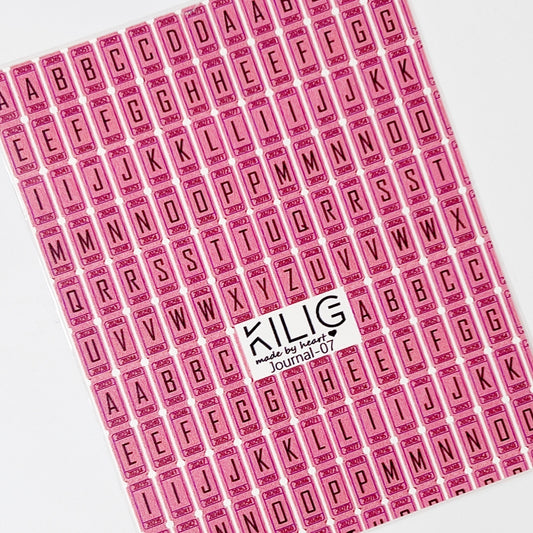 Raffle Ticket Nail Stickers - Pink Alphabet Nail Stickers Resembling Raffle Tickets, Displayed on a White Background.