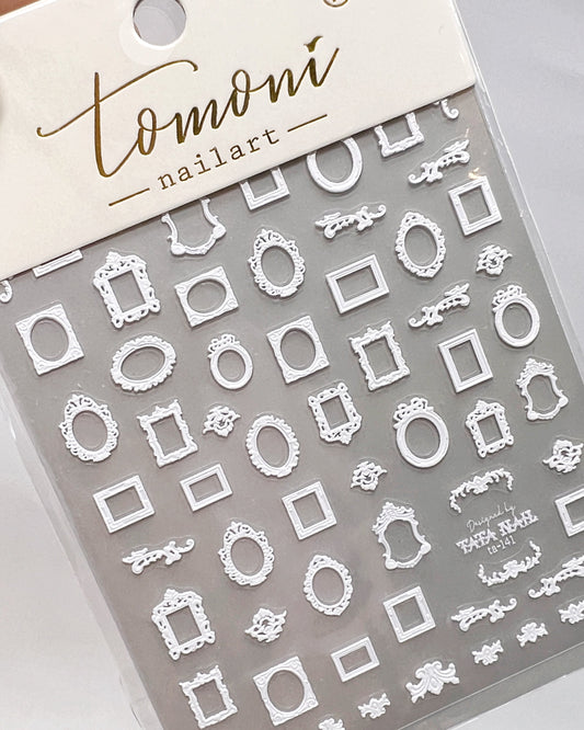 Ornate style white frame nail stickers. 