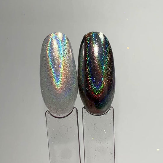 Chrome swatch on clear oval nail swatch sticks.